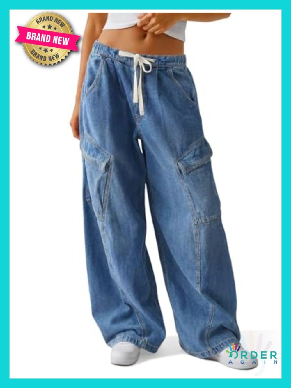 Baggy Wide Leg Jeans Low Rise Drawstring Boyfriend Denim Pants Casual